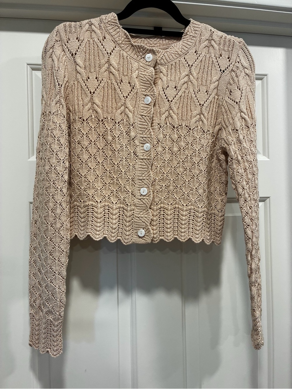 House of Harlow Beige Knit Button-Front Cropped Sweater Cardigan